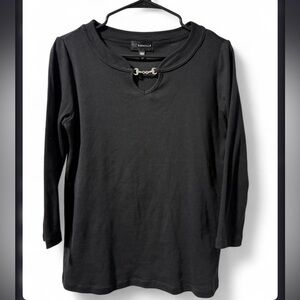 Rafaella Black Long Sleeve Top with Keyhole Detail